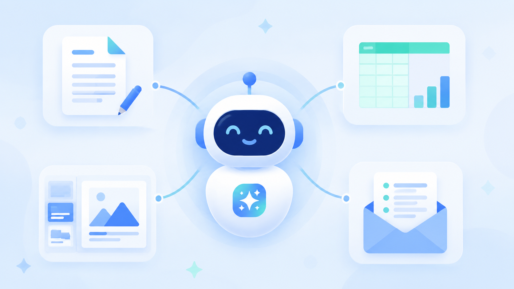 One friendly assistant across your everyday tools — Copilot can help draft a document, analyze a spreadsheet, build slides, and summarize your email.
