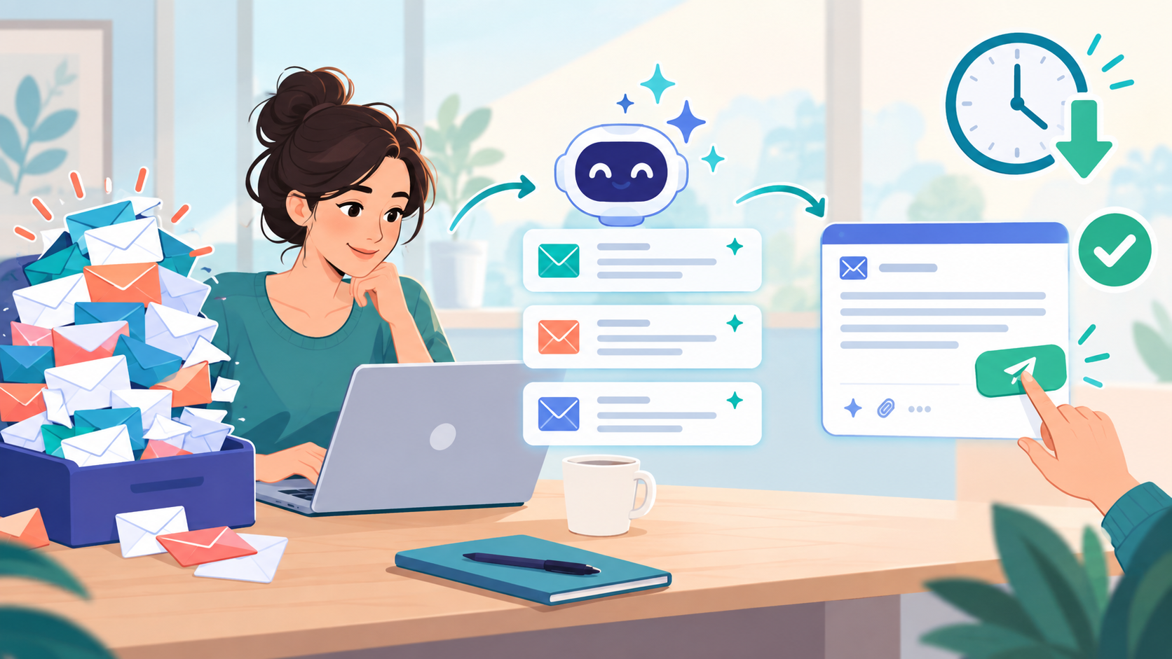 Clear your inbox faster: AI drafts replies, you review each one in seconds and send — keeping control and saving hours.