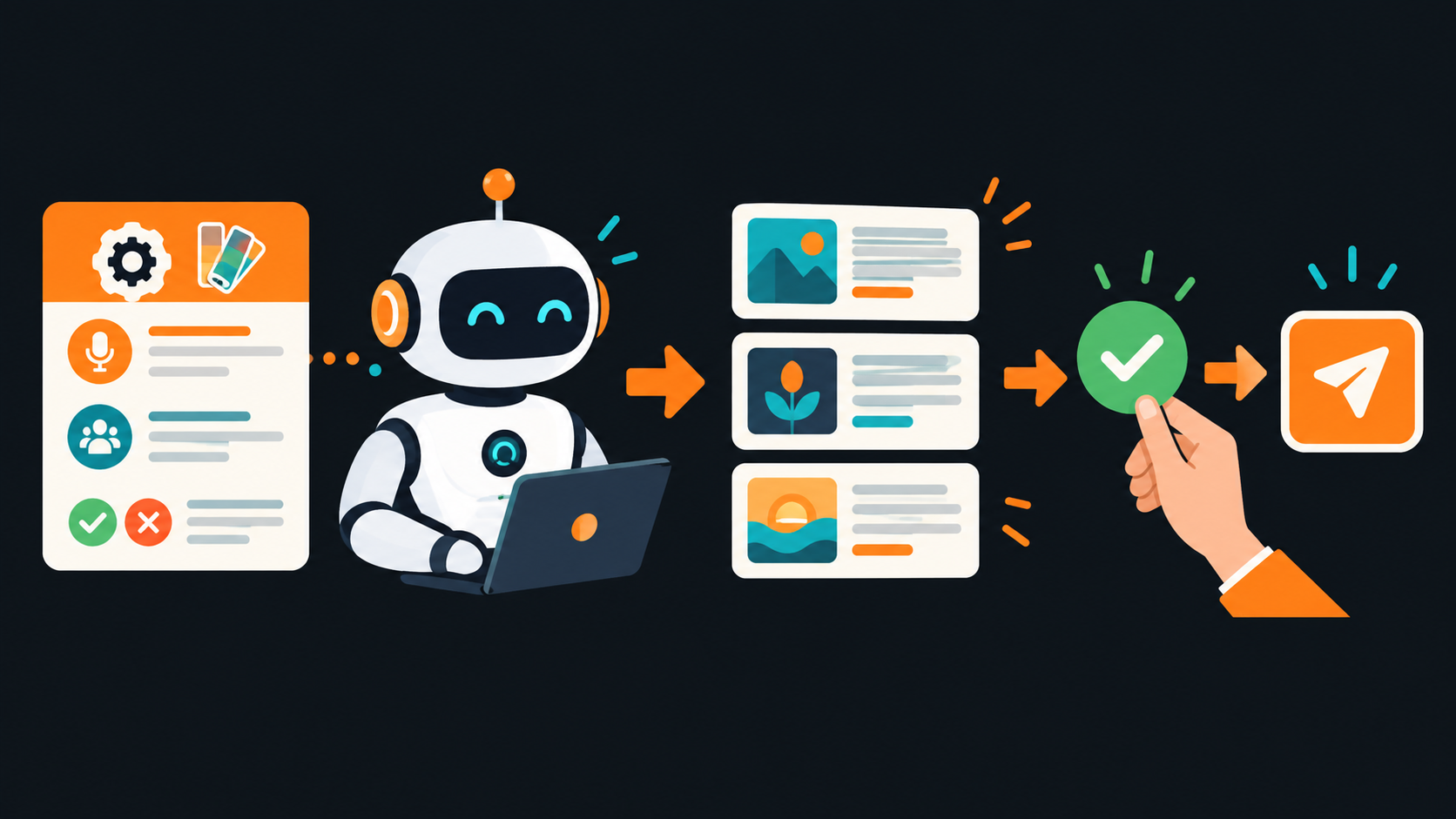 Create a brand-voice bot: brief it once with your voice, audience, and rules, and it drafts on-brand — then you approve before anything is published.