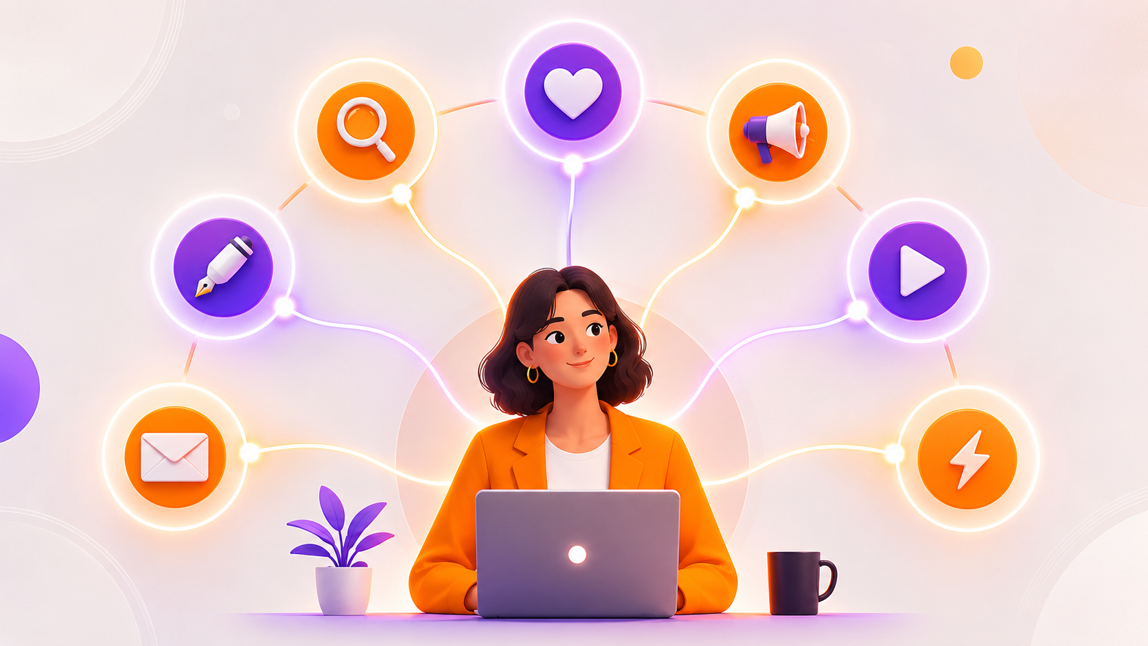 One tool per job: the AI marketing stack spans content, SEO, social, ads, video, email, and automation.