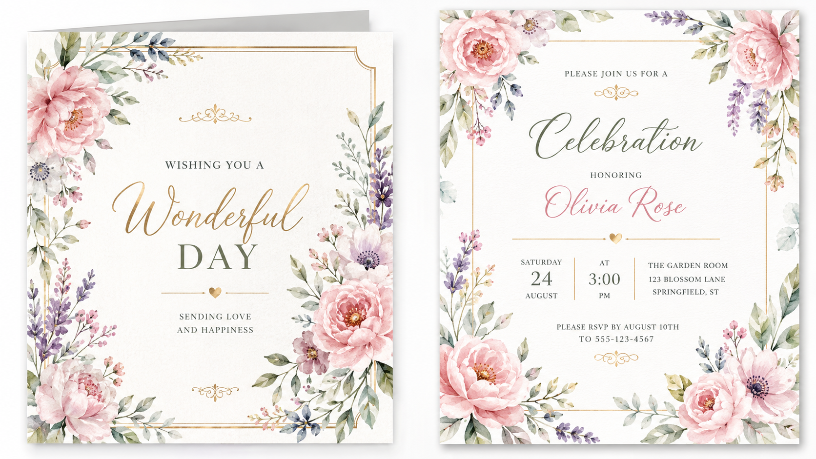 Example — a printable greeting card / invitation with text.