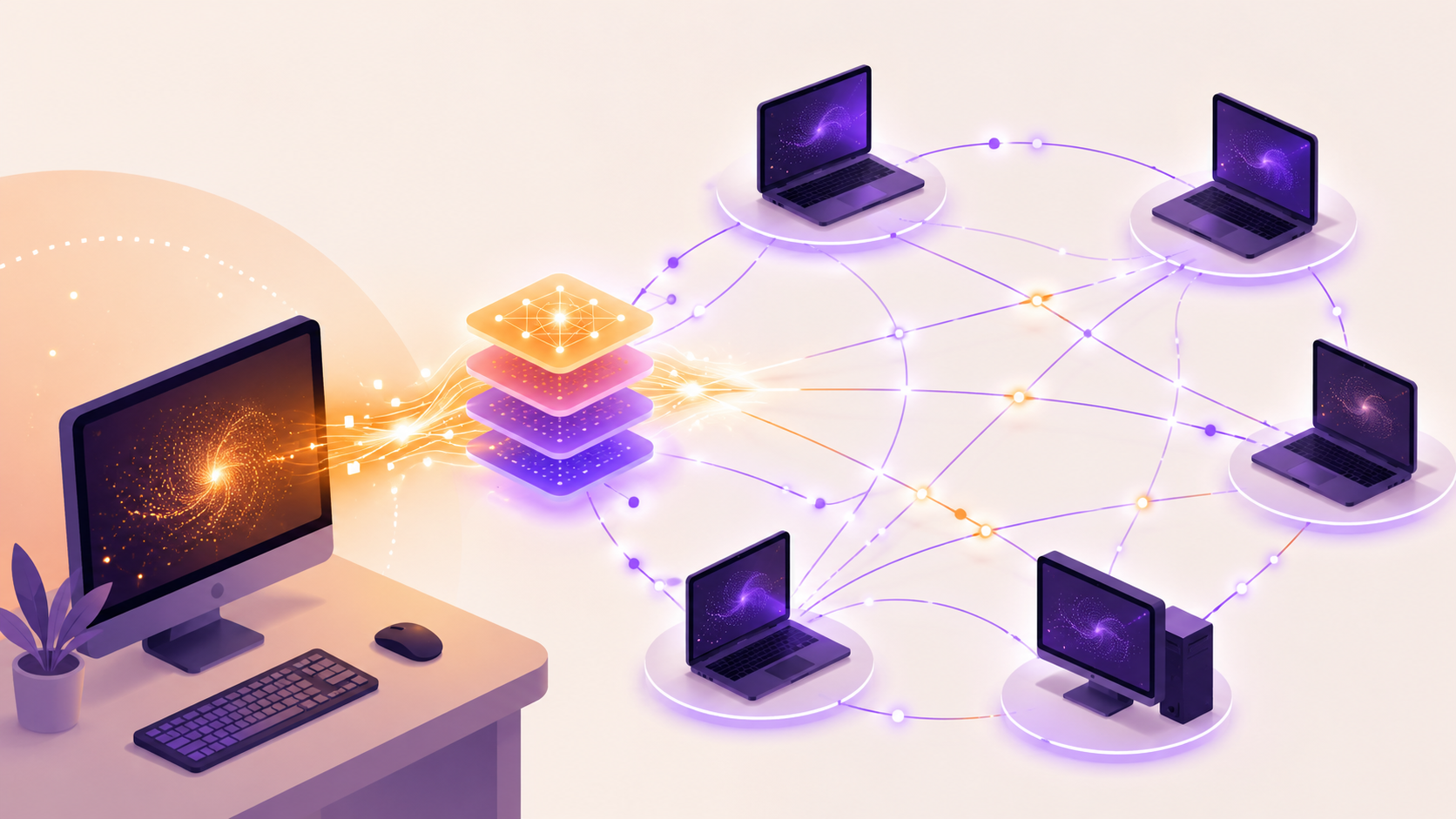 Contribute by serving a range of layers to the swarm — one command turns your machine into a server.