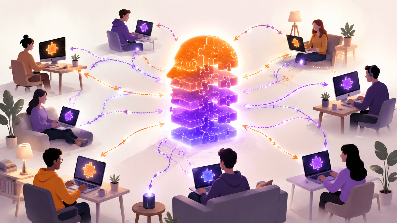 Petals splits a model across a swarm — your machine holds a few layers, peers hold the rest, and the computation relays between them.