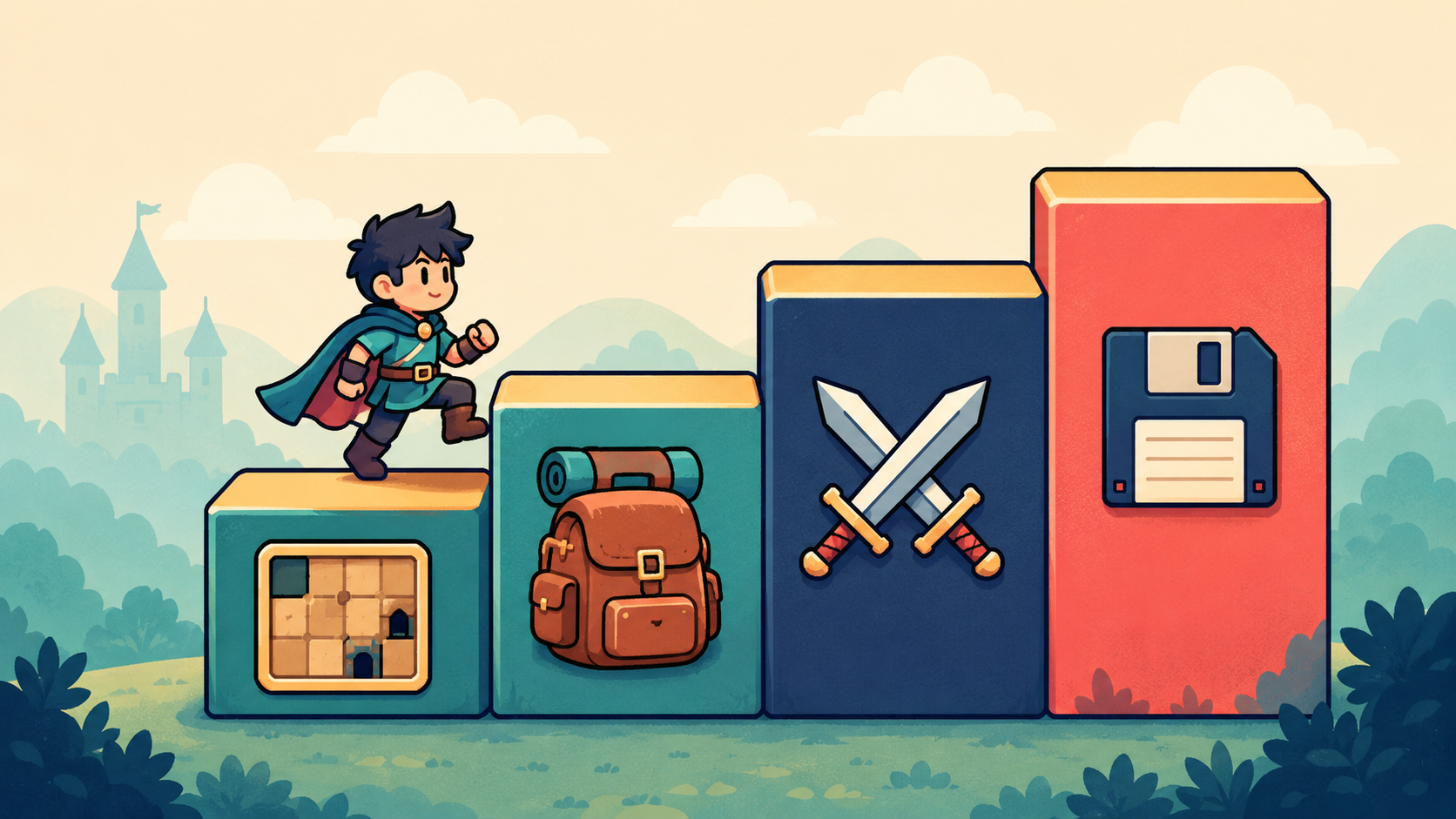 Build the game feature by feature — rooms, then inventory, then combat, then saving — learning a real concept with each step.