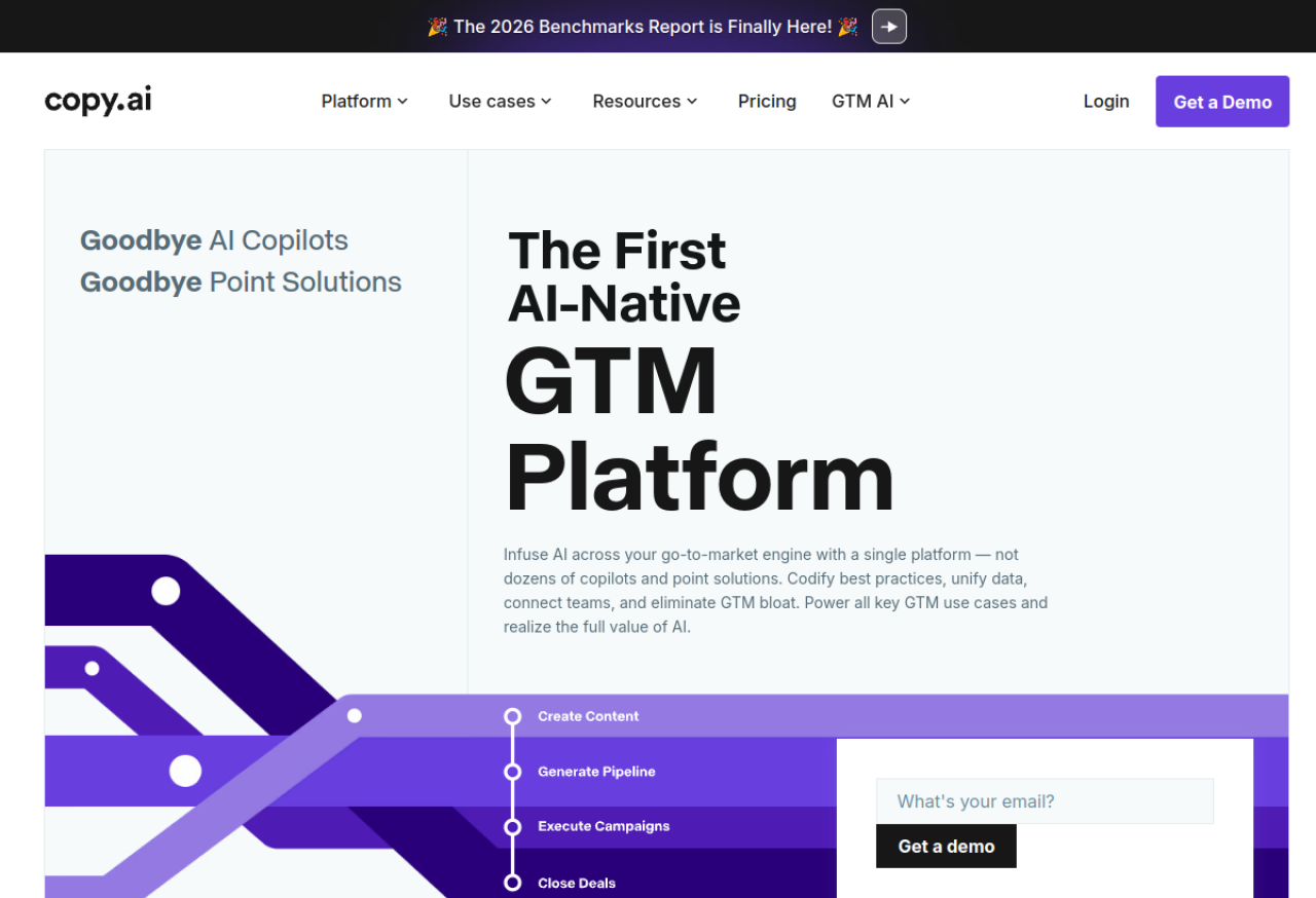 Copy.ai — an AI-native GTM platform with fast templates for captions, ads, and outreach.