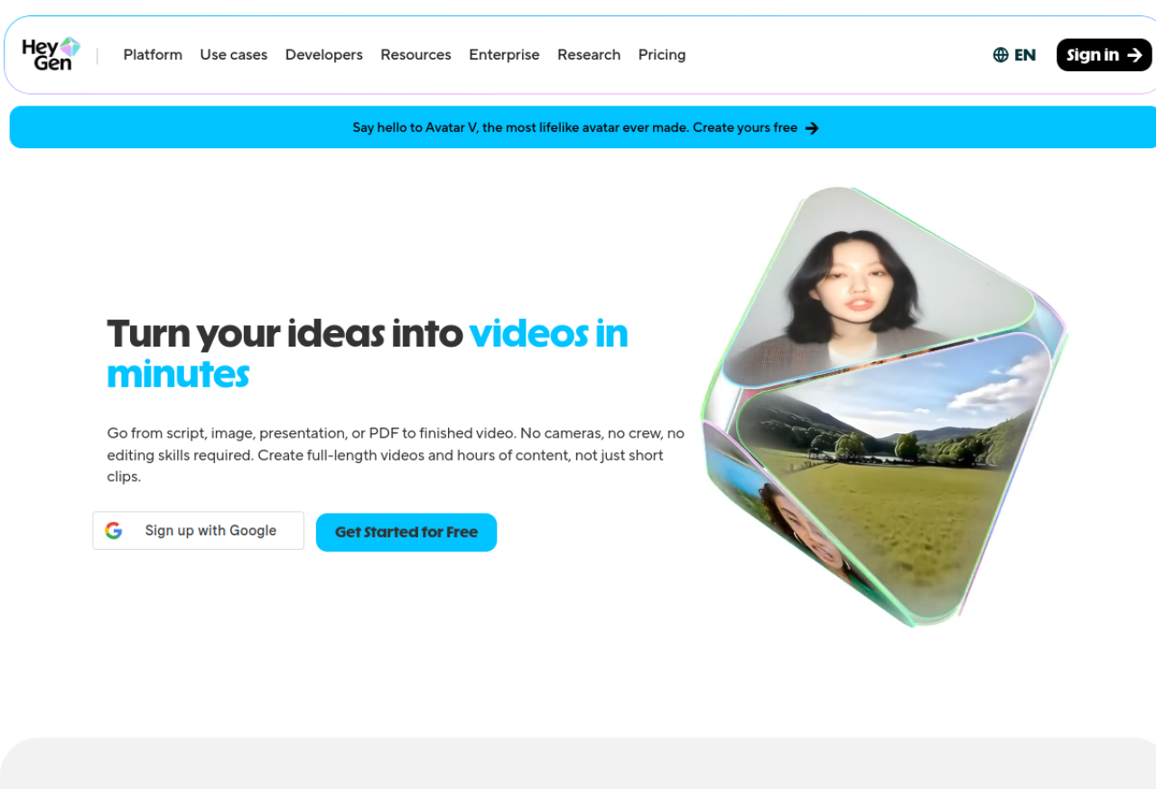 HeyGen — AI avatars and spokesperson videos from a script, in many languages.