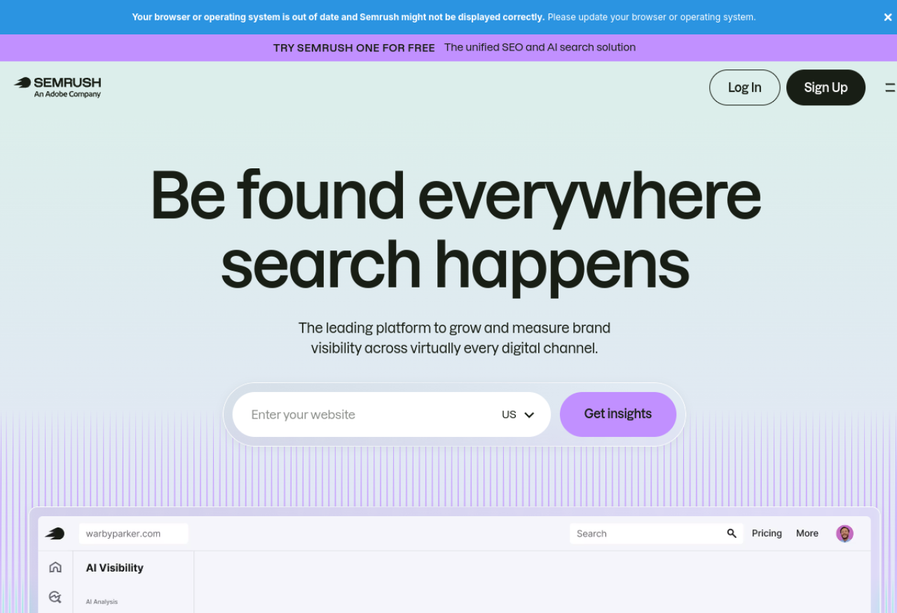 Semrush — all-in-one SEO: keyword research, audits, rank tracking, and AI visibility.